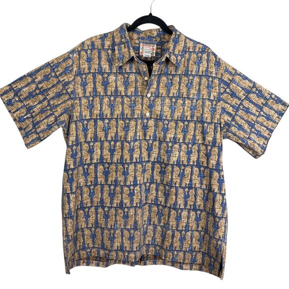 Reyn Spooner Commemorative Classic Pullover Hawaiian Shirt Tiki Statue Size XL - Picture 1 of 7